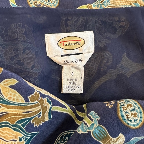 TALBOTS Skirt Lovely Muted Navy Floral Print Silk Lined Like-New Sz 8 - Picture 4 of 12